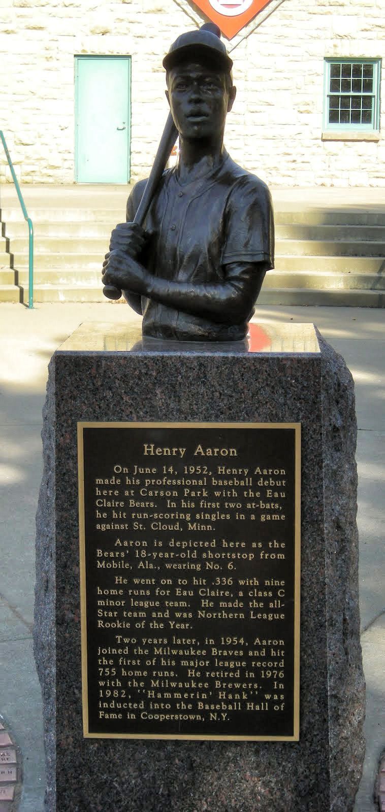 Hank Aaron statue at Caron Park in Eau Claire, Wisc.